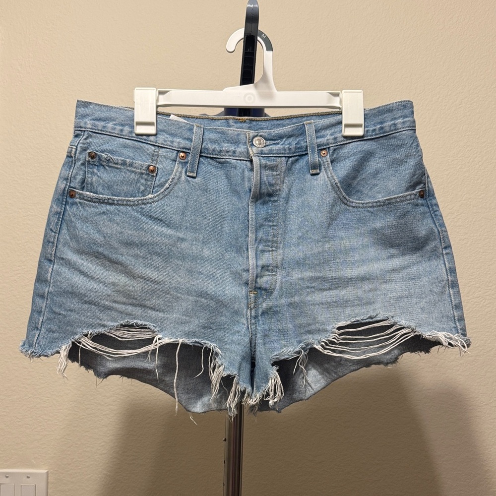 Levi's 501 Light Blue Distressed Jean Shorts